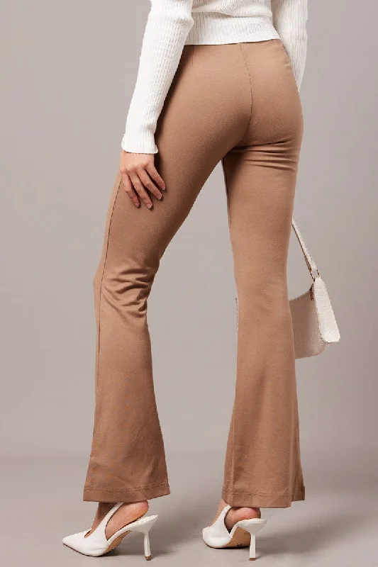 Brown Flare Leg Pants Ponte