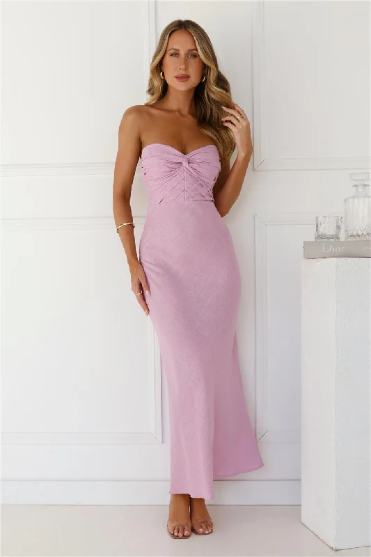 Bubbly Brunch Strapless Linen Blend Maxi Dress Lilac