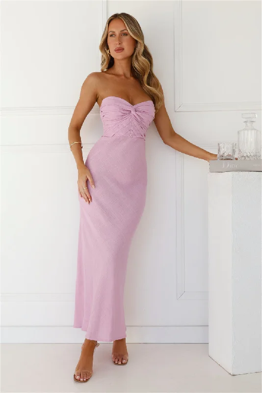 Bubbly Brunch Strapless Linen Blend Maxi Dress Lilac