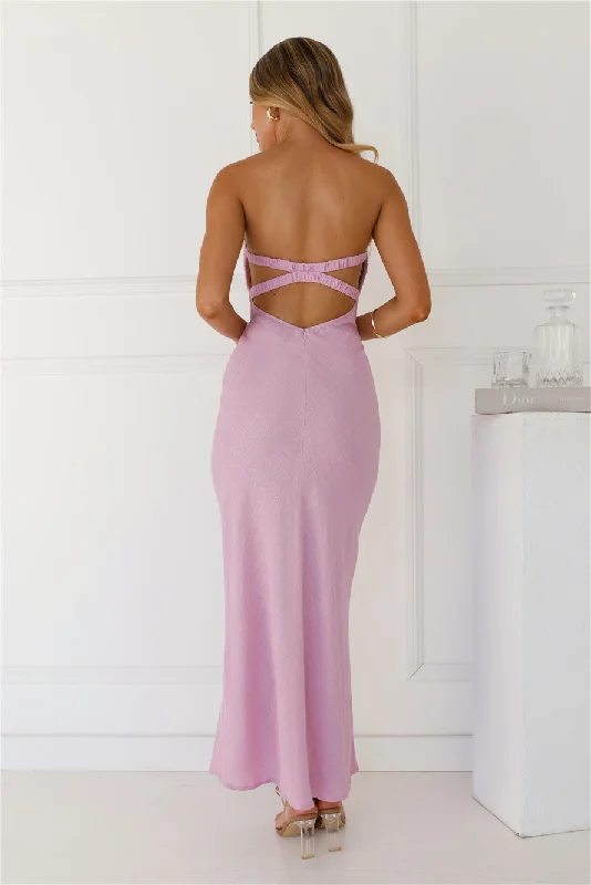 Bubbly Brunch Strapless Linen Blend Maxi Dress Lilac