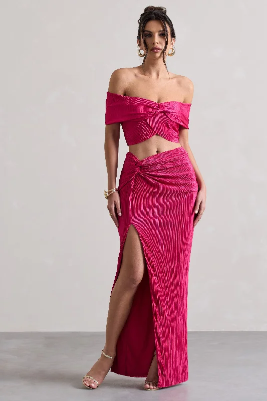 Calida | Hot Pink Plisse Knot Split Maxi Skirt