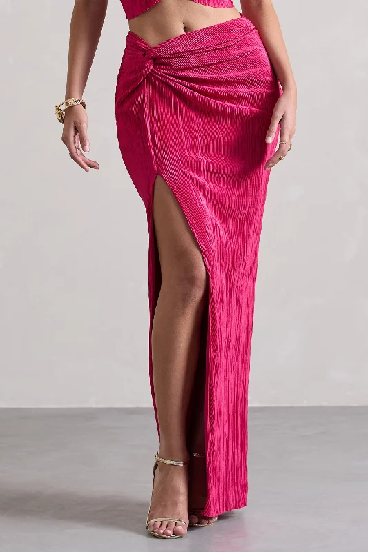 Calida | Hot Pink Plisse Knot Split Maxi Skirt