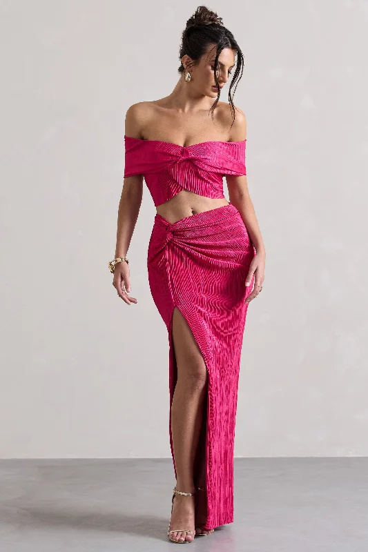 Calida | Hot Pink Plisse Knot Split Maxi Skirt