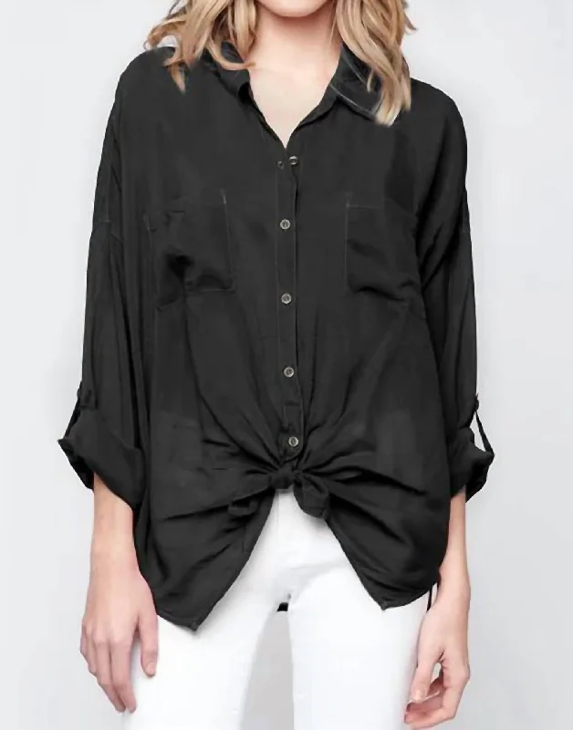 Cargo Pocket Tie Front Top In Black