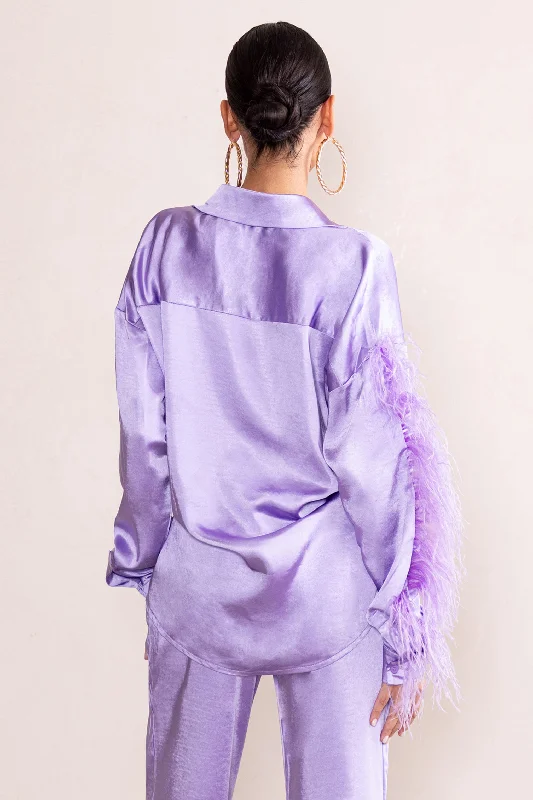 Catch My Eye | Lilac Feather Sleeve Satin Shirt