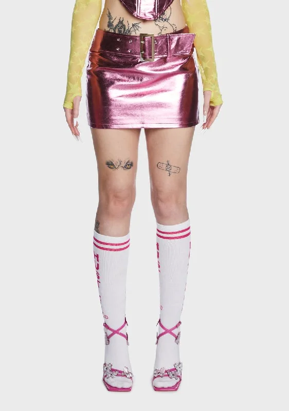 Cindy Metallic Low Rise Vegan Leather Mini Skirt