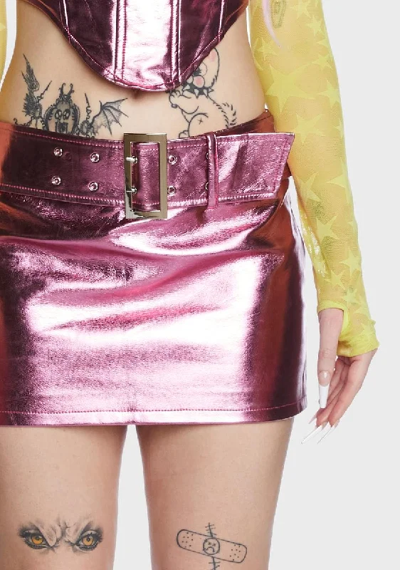 Cindy Metallic Low Rise Vegan Leather Mini Skirt