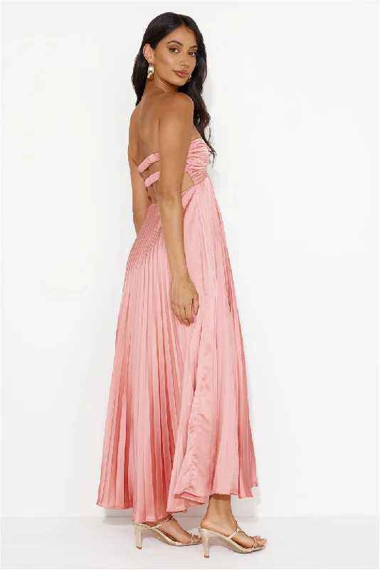 Clouds Of Love Strapless Pleated Maxi Dress Pink