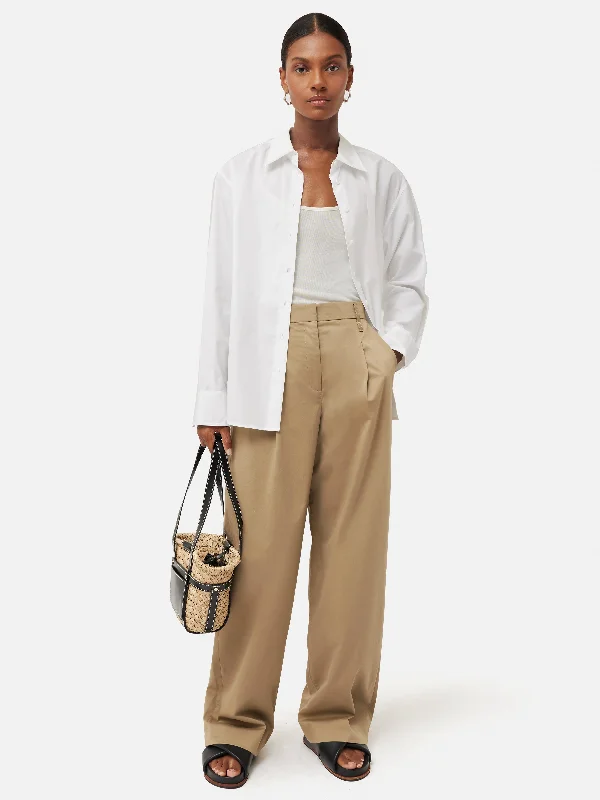 Cotton Pleat Front Trouser | Stone