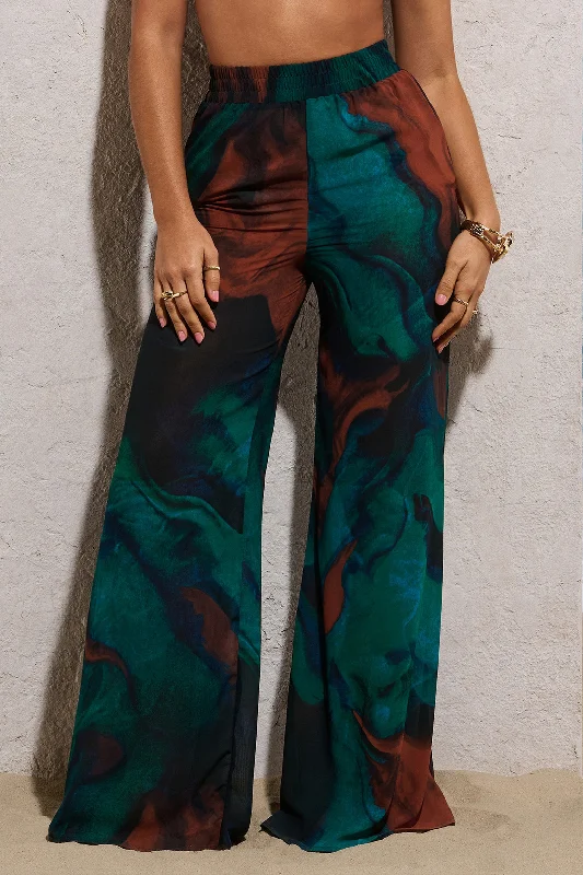 Cuba | Blue Print Chiffon Wide-Leg Trousers