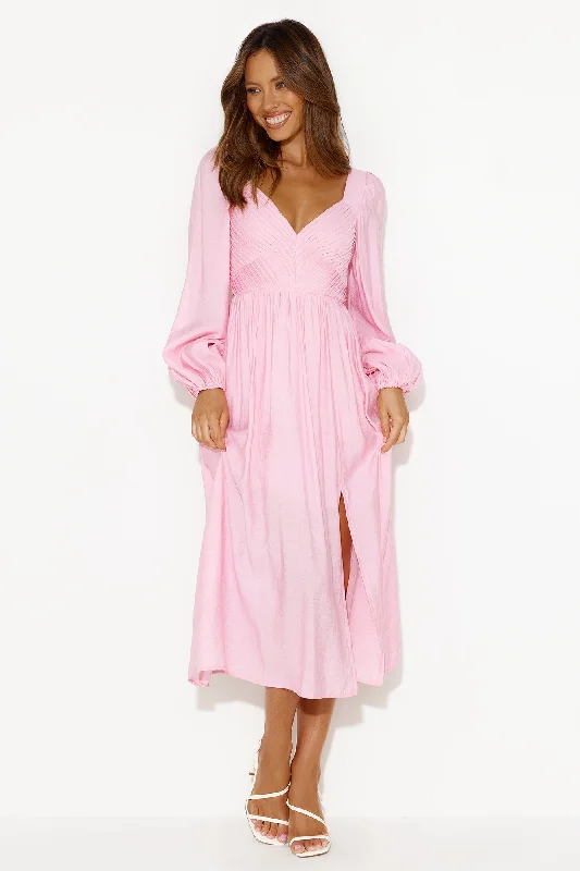 Dancing Deni Long Sleeve Midi Dress Pink