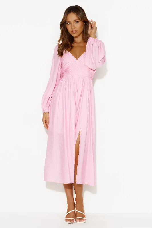 Dancing Deni Long Sleeve Midi Dress Pink