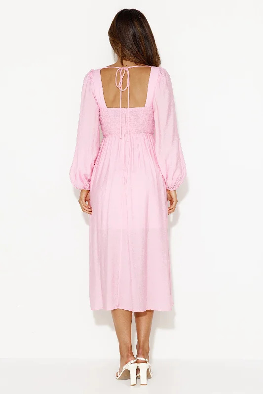 Dancing Deni Long Sleeve Midi Dress Pink