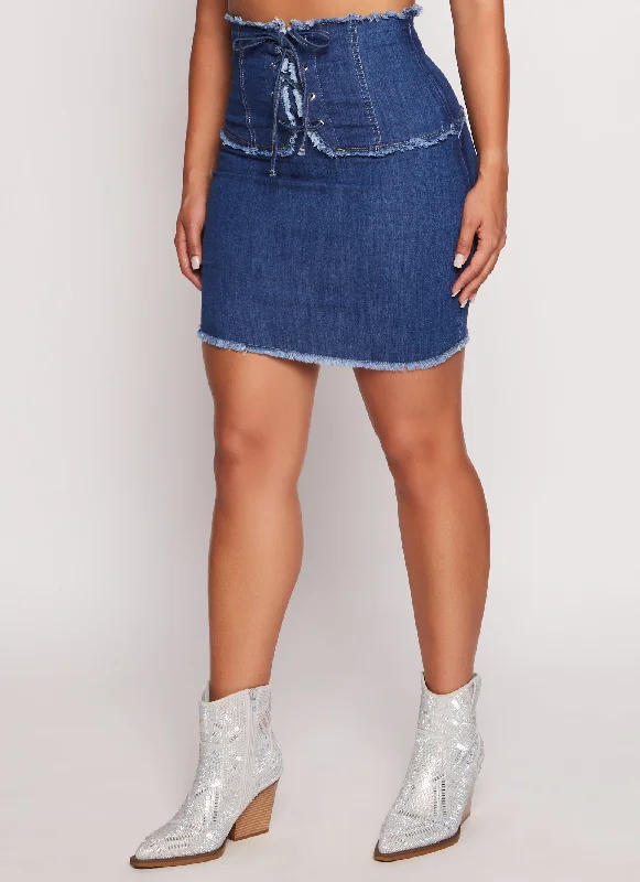 Lace Up High Waist Denim Skirt