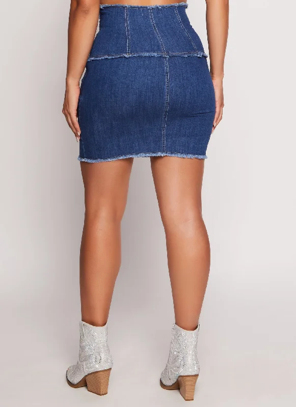 Lace Up High Waist Denim Skirt