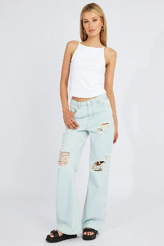 Denim Wide Leg Jean High Rise Ripped