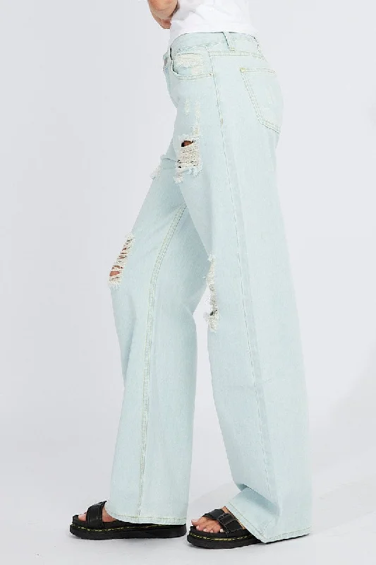 Denim Wide Leg Jean High Rise Ripped