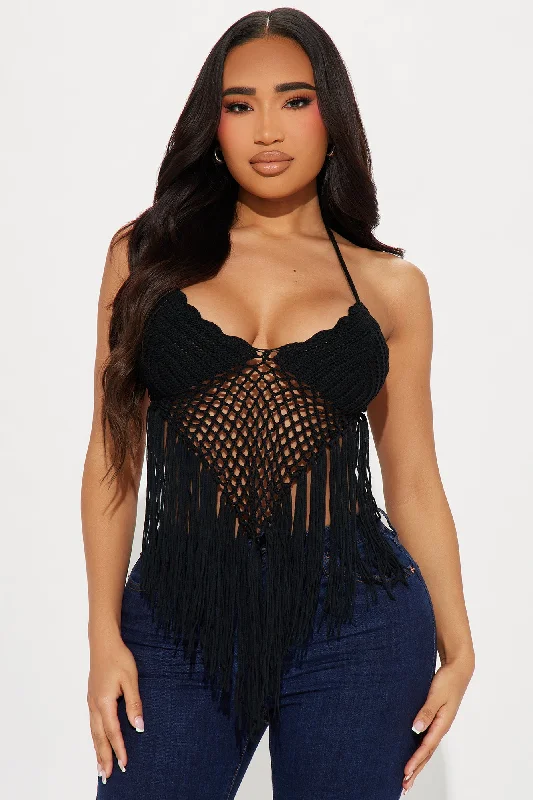 Feelin' The Heat Crochet Halter Top - Black