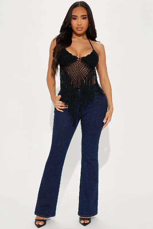 Feelin' The Heat Crochet Halter Top - Black