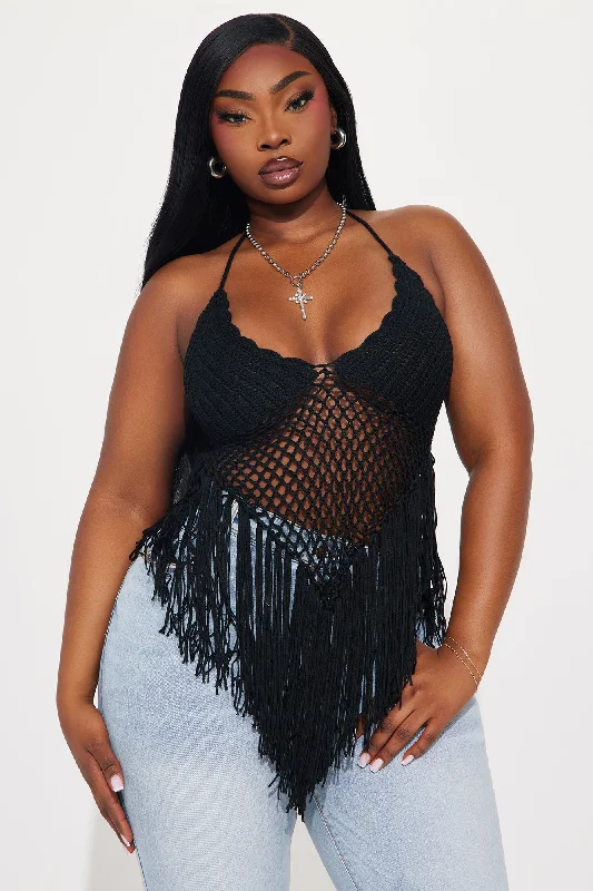 Feelin' The Heat Crochet Halter Top - Black