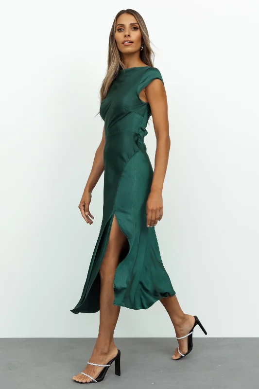 Get In Formation Satin Midi Dress Jade