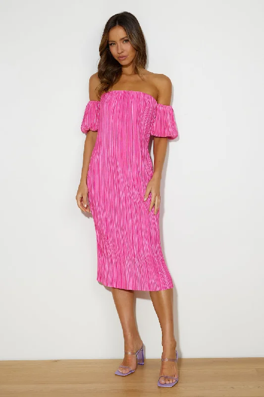 Give Me Plisse Midi Dress Hot Pink