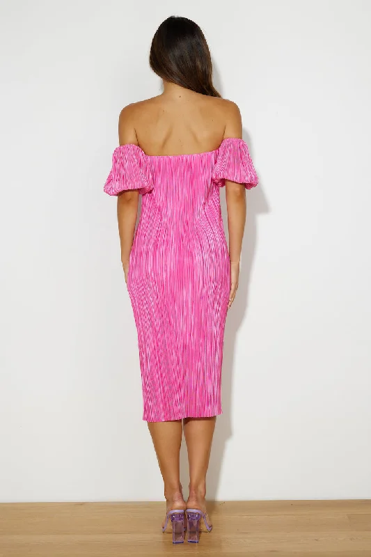 Give Me Plisse Midi Dress Hot Pink