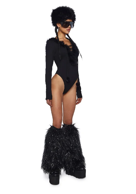 Gives You Goosebumps Marabou Bodysuit- Black