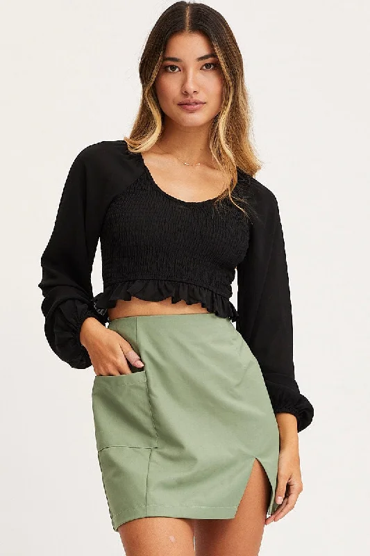 Green Mini Skirt High Rise