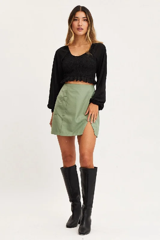 Green Mini Skirt High Rise