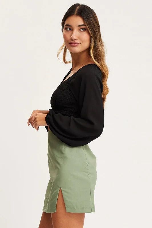 Green Mini Skirt High Rise