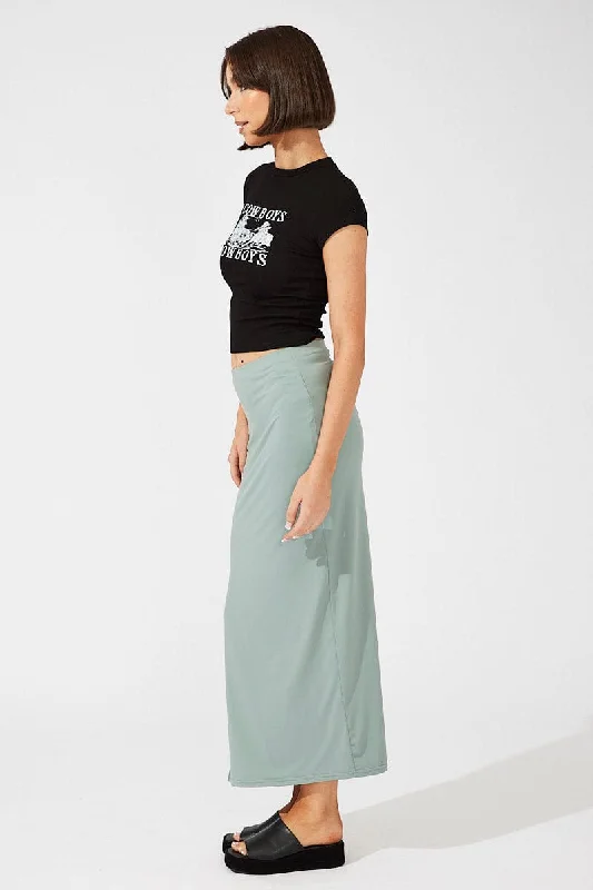 Green Supersoft Maxi Skirt Side Split