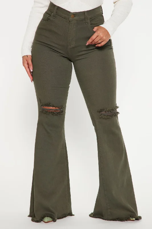 Hilary Hyper Stretch Flare Jeans - Olive