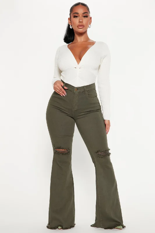 Hilary Hyper Stretch Flare Jeans - Olive