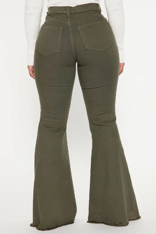 Hilary Hyper Stretch Flare Jeans - Olive