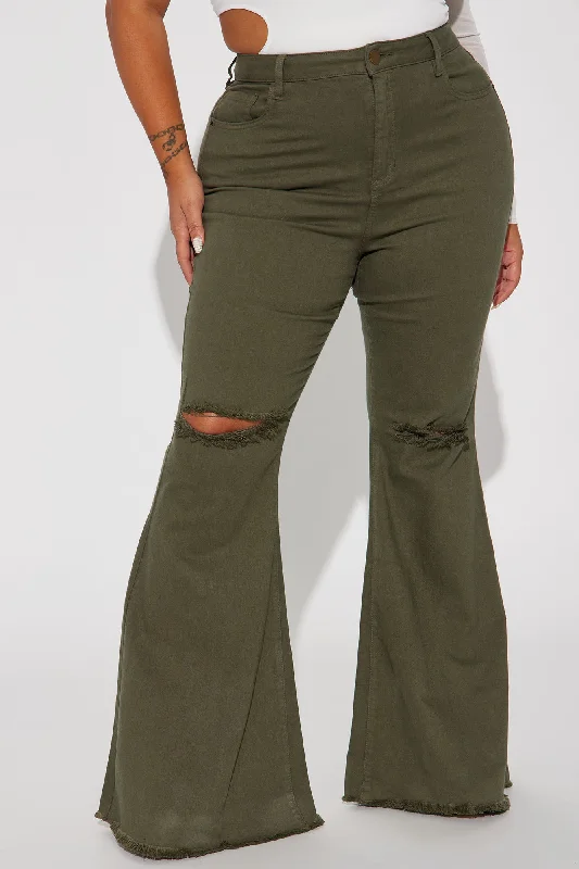 Hilary Hyper Stretch Flare Jeans - Olive