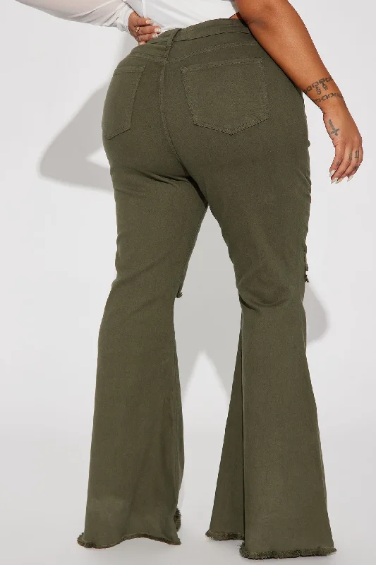 Hilary Hyper Stretch Flare Jeans - Olive