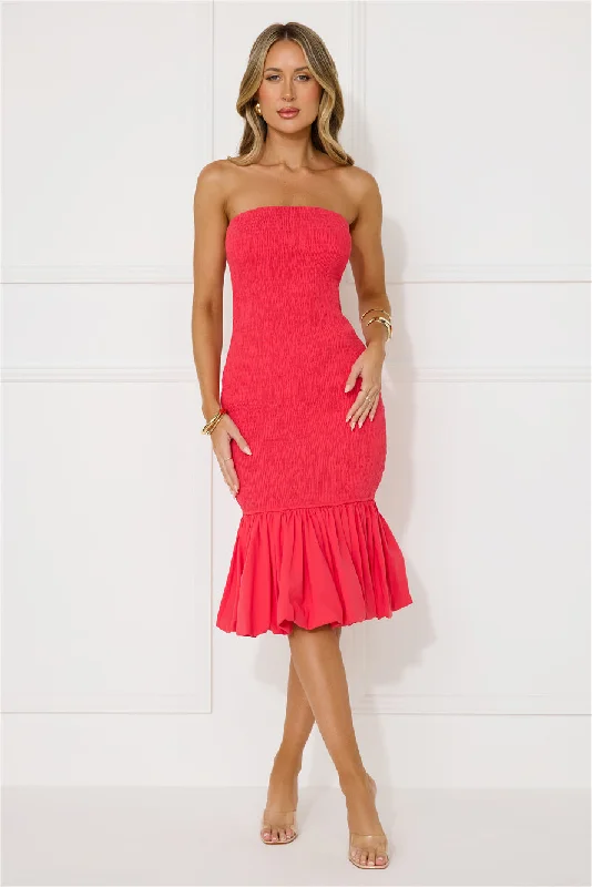 In My Direction Strapless Bubble Midi Dress Red