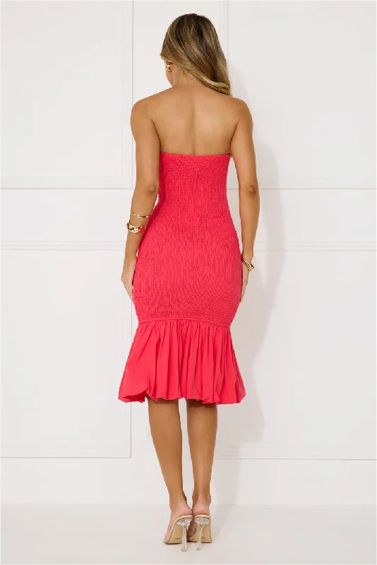 In My Direction Strapless Bubble Midi Dress Red