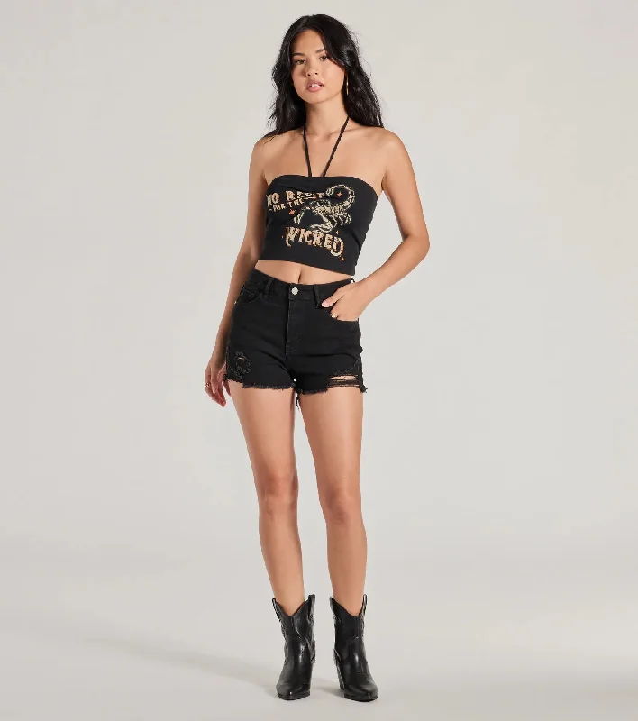 Keep In Style High-Rise Distressed Denim Shorts