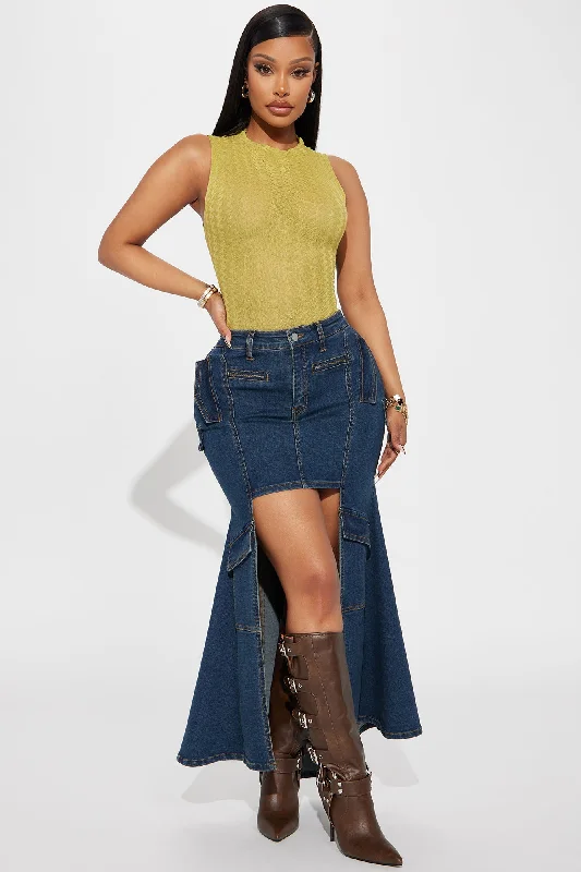 Keep It Low Denim Maxi Skirt - Dark Wash