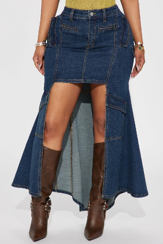 Keep It Low Denim Maxi Skirt - Dark Wash