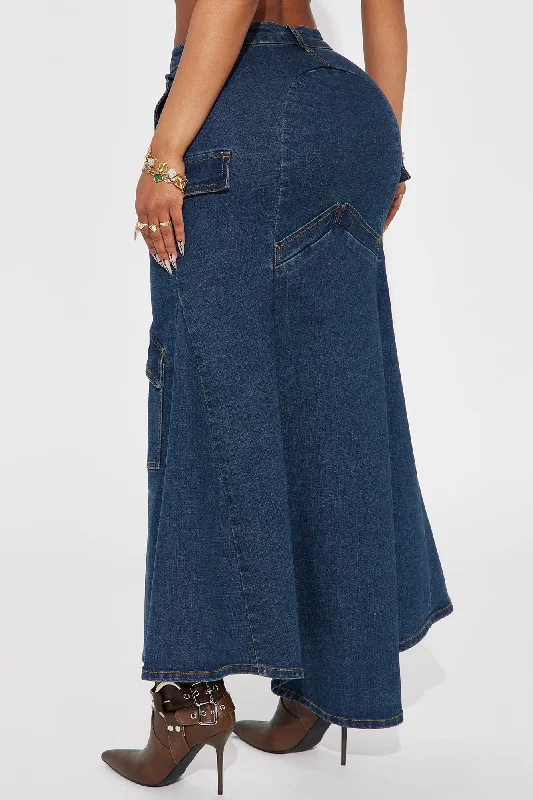 Keep It Low Denim Maxi Skirt - Dark Wash