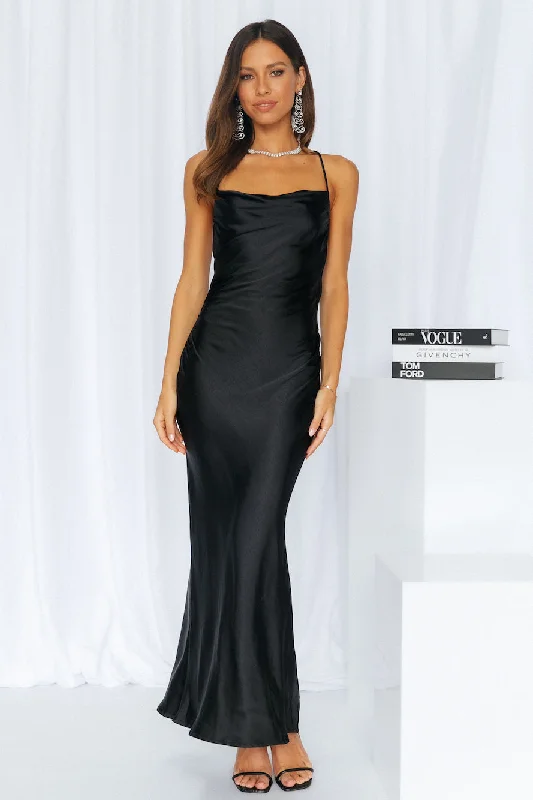 Kissin All Night Satin Maxi Dress Black