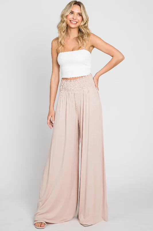 Light Pink Smocked Waist Flowy Pants