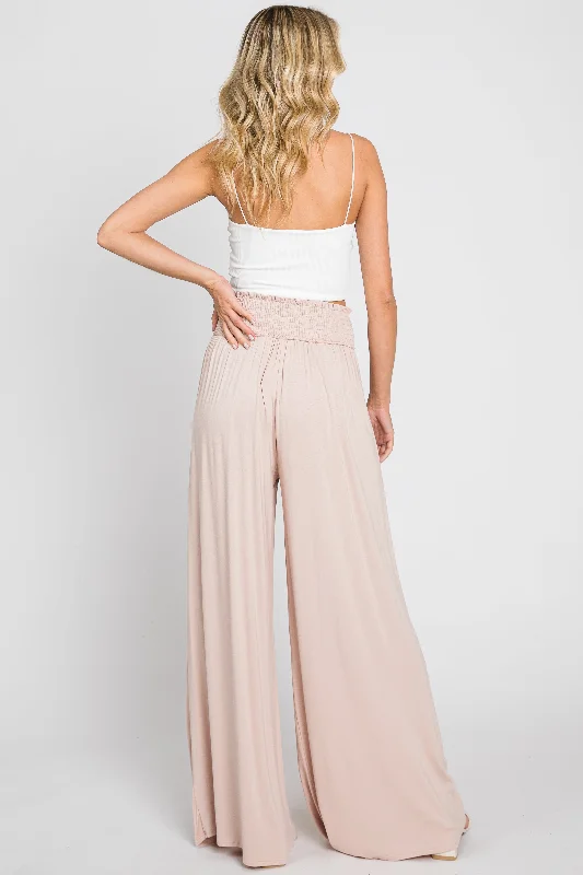 Light Pink Smocked Waist Flowy Pants