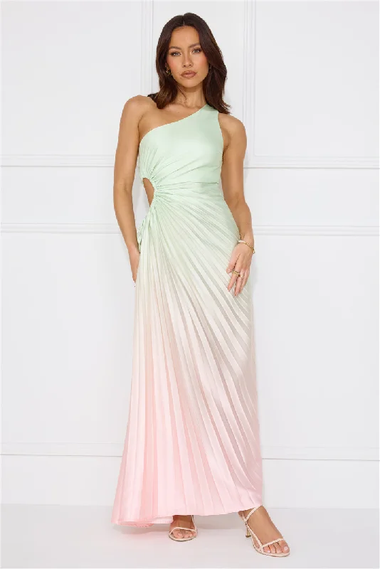 Matcha For You One Shoulder Satin Maxi Dress Green