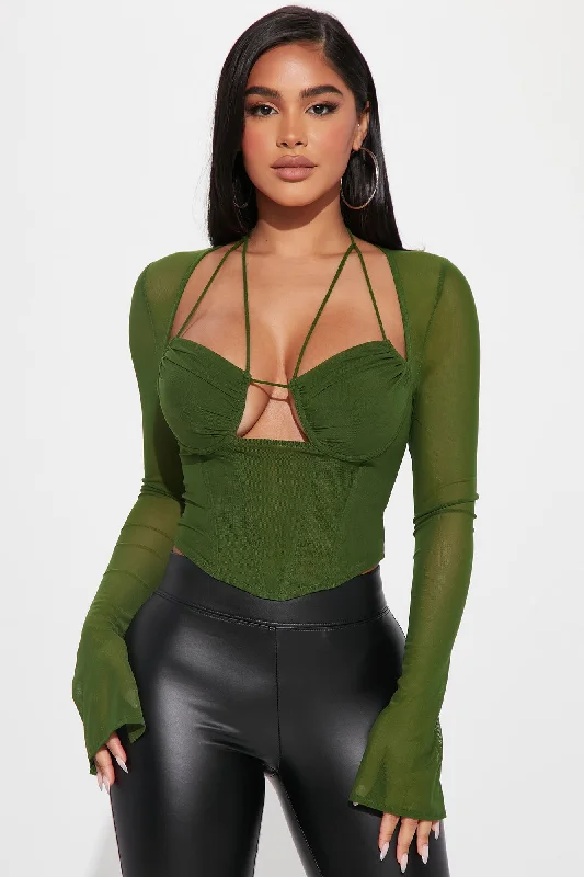 Melanie Mesh Corset Top - Olive