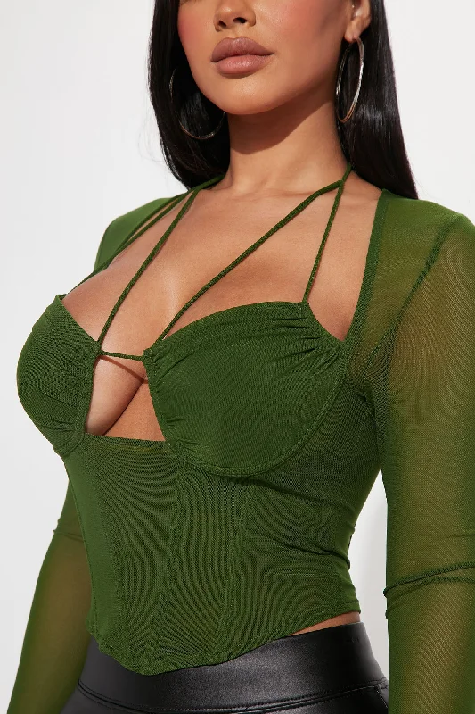 Melanie Mesh Corset Top - Olive