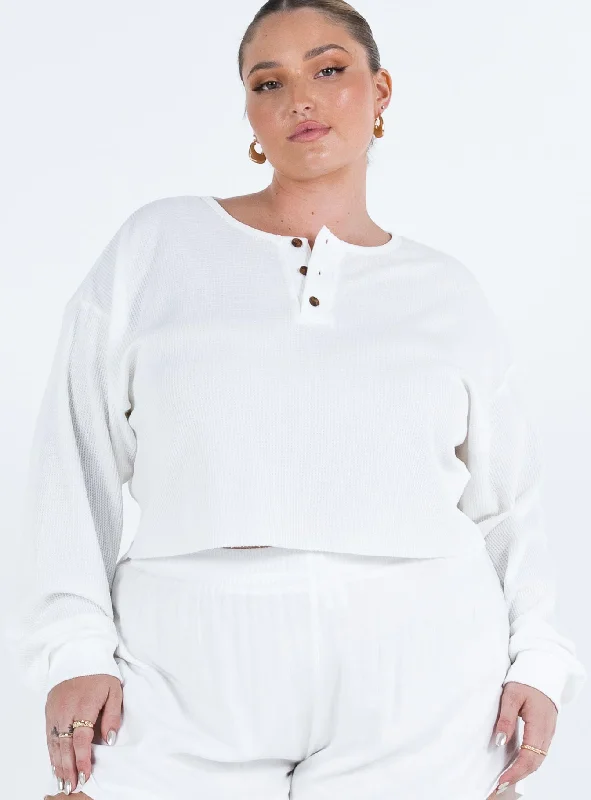 Mia Cropped Henley White Curve